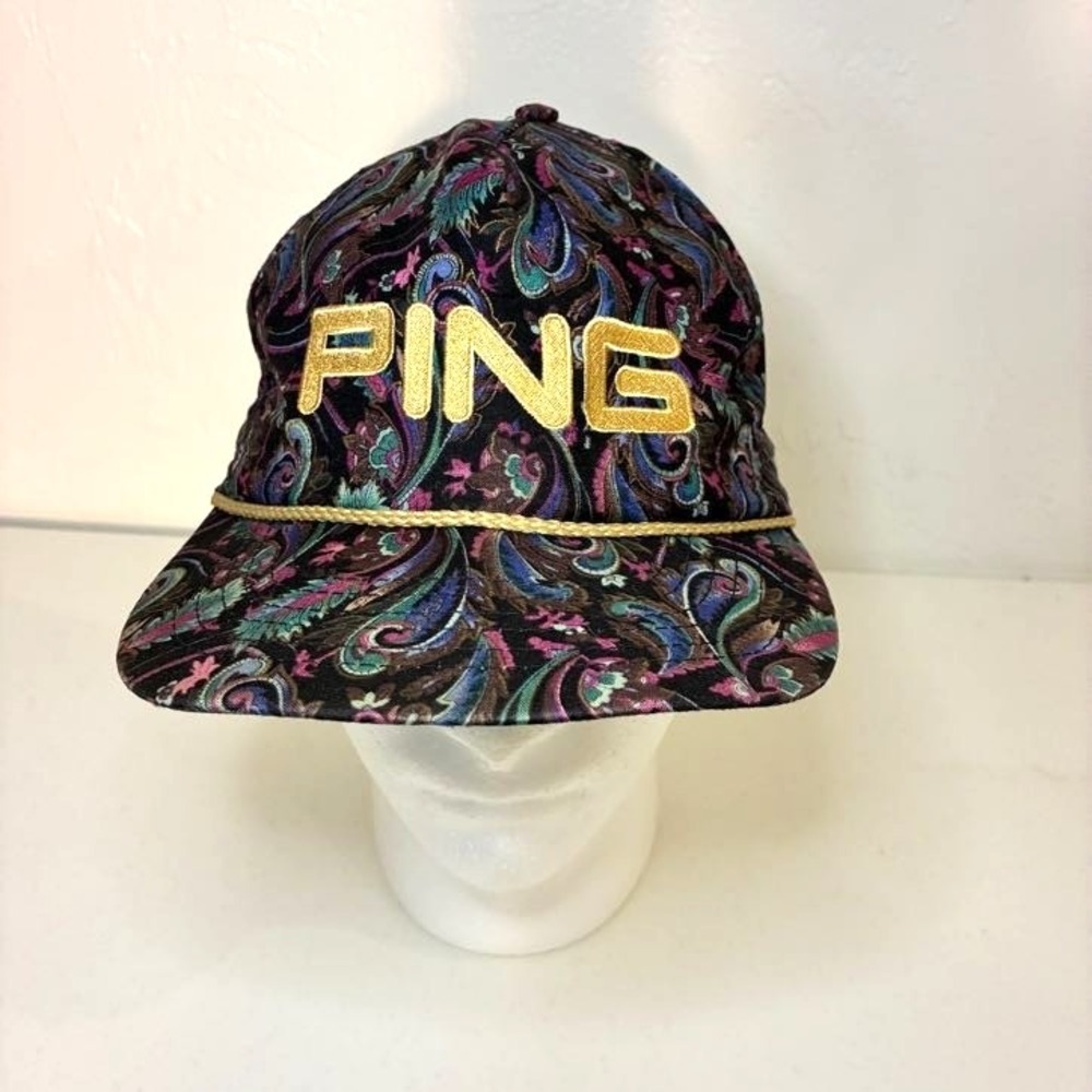 Vintage 90s Ping Golf Rope Hat Cap Paisley AOP USA Made Spellout Logo Preppy